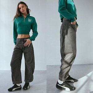 Urban Outfitters / BDG Elise Barrel Leg Pant Washed Black Cotton Snap Ankle